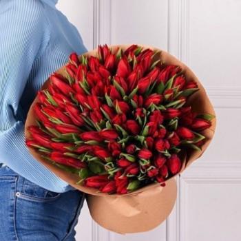 Красные тюльпаны 101 шт код товара  17380srtv