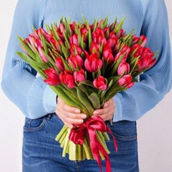 Тюльпаны красные 51 шт код  17420srtv